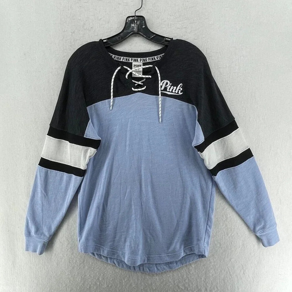 Victoria's Secret Tops - Victoria's Secret Pink Sweatshirt Women's Sz XS Blue Black Color Block Pullover